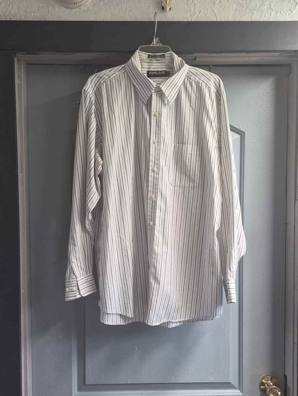 Kirkland Signature White Dress Shirt with Black Pinstripes